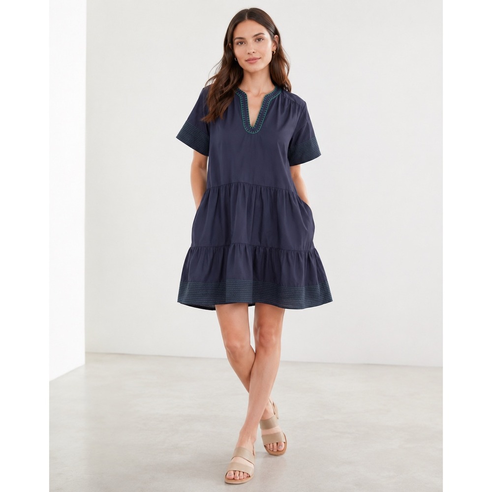 Tuckernuck Pomander Place Kinsley Dress Tiered Cotton Poplin Mini Dress Small
